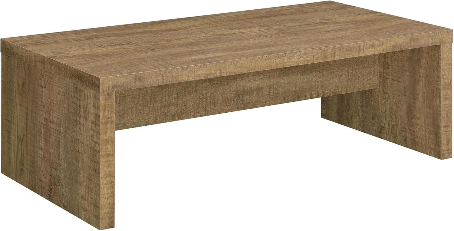 Benzara Nette 47 Inch Coffee Table with Rough Hewn Saw Marks- Wood- Natural Brown