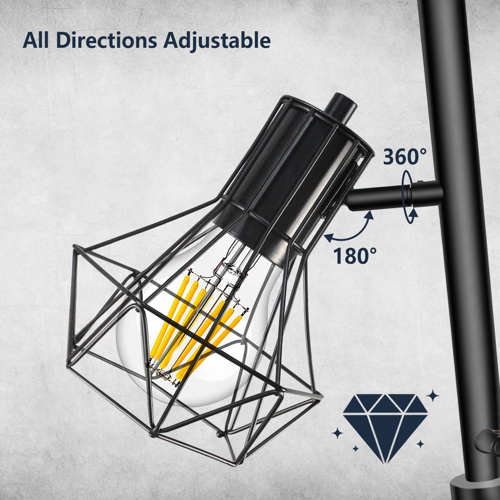 HiBay LED Stehlampe Dimmbar,Industrial Rustikale Stehleuchte 3 Flammig Schwarz Standlampe mit 3x8W 800LM E27 Lampe Leselampe für Wohnzimmer, Schlafzimmer, Büro
