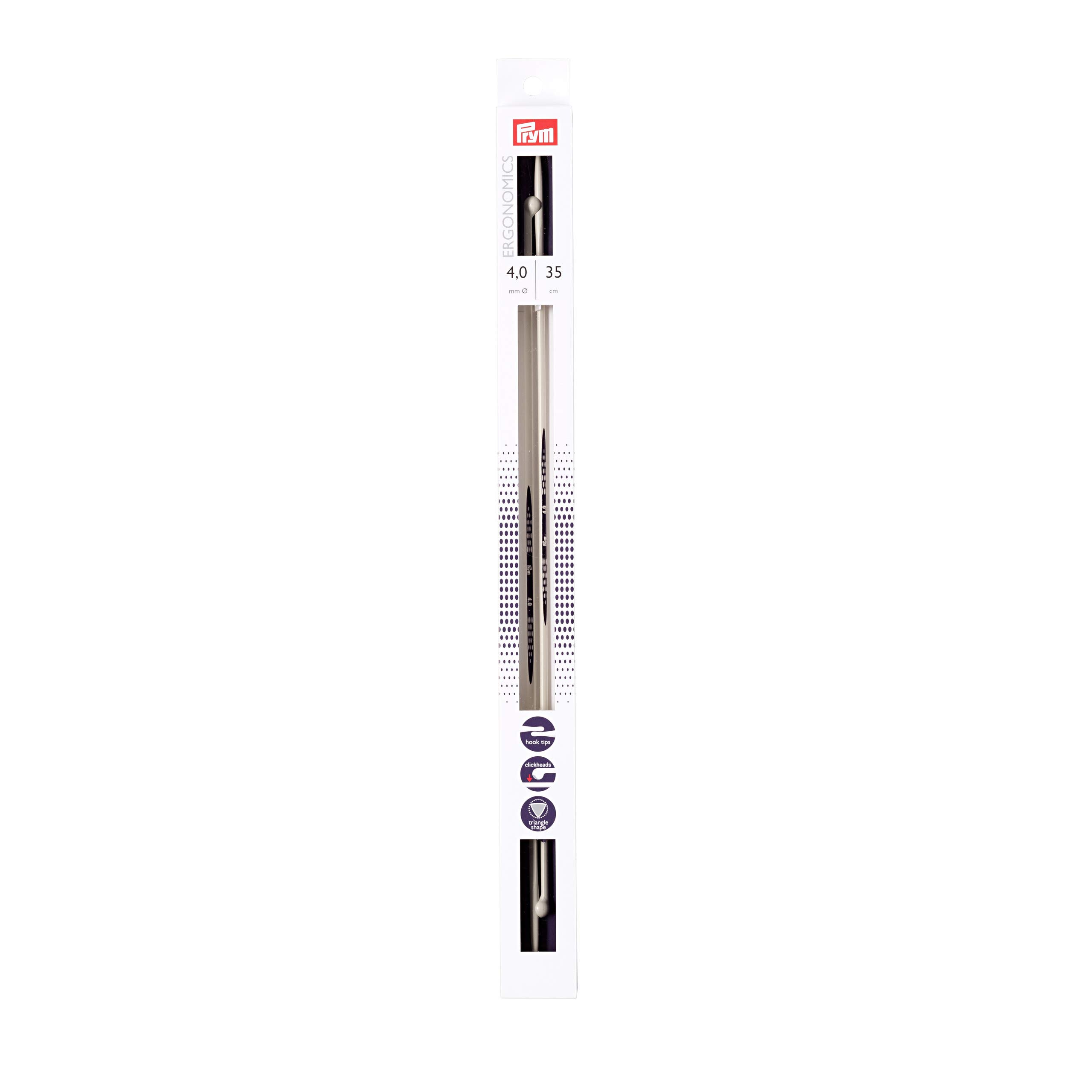 Prym Single-Point Ergonomic Knitting Pins/Needles, Metal, Multi-Colour, 4 mm, 35 cm Length, 1-Pair