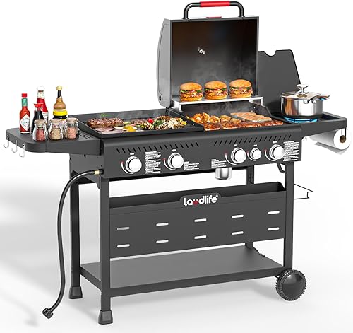 Miniatura 10 de FUSION - Combo de parrilla de gas y carbón con quemador lateral, parrilla de barbacoa de propano de 3 quemadores, espacio de cocción de 748 pies