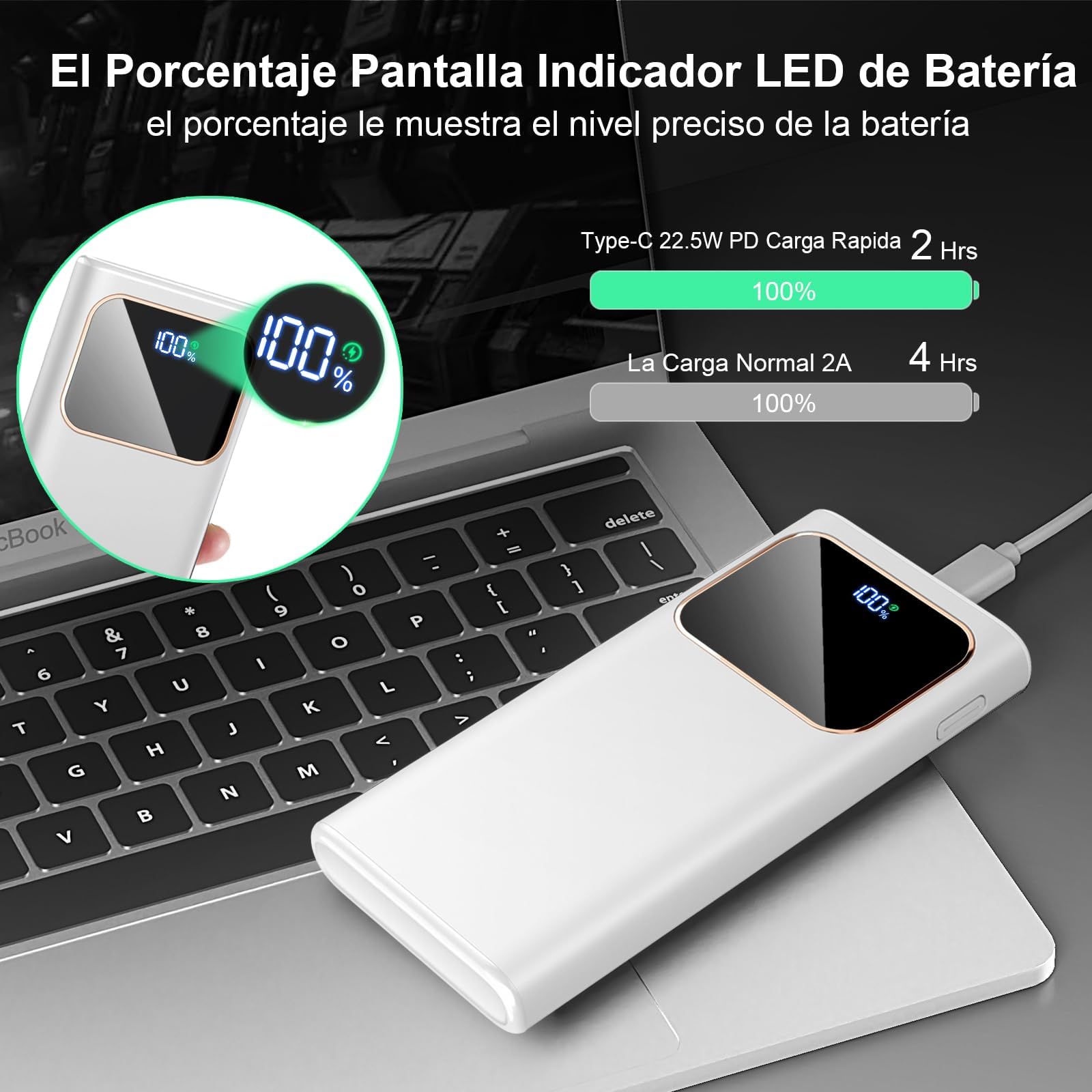 2026 Power Bank Fast Charging,Bateria Externa Carga Rapida 10000mAh 22.5W Cargador Portatil con Entrada y Salida USB C, para iPhone 17/16/15/14 Air Pro MAX Plus Mini, para Samsung Android,Mtta Blanco