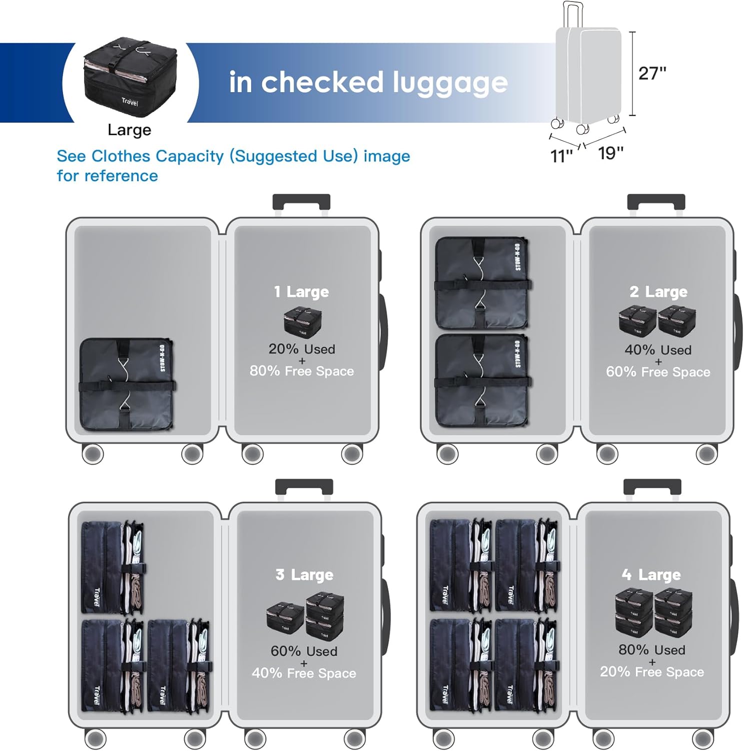 Grand Fusion Stow-N-Go Packing Organizer for Luggage, Portable Hanging Travel Shelves, Carry-On Closet, Hanging Packing Cubes, Collapsible Carry-On Organizer for Cruises & Hotels. Black - L - Image 5