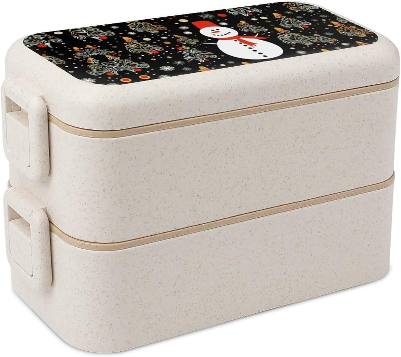 Lunch Box Bento Premium Snowman And Trees Printed Bento Box Bento with Spoon And Fork with Compartment Containers Suitable for Men And Women, style