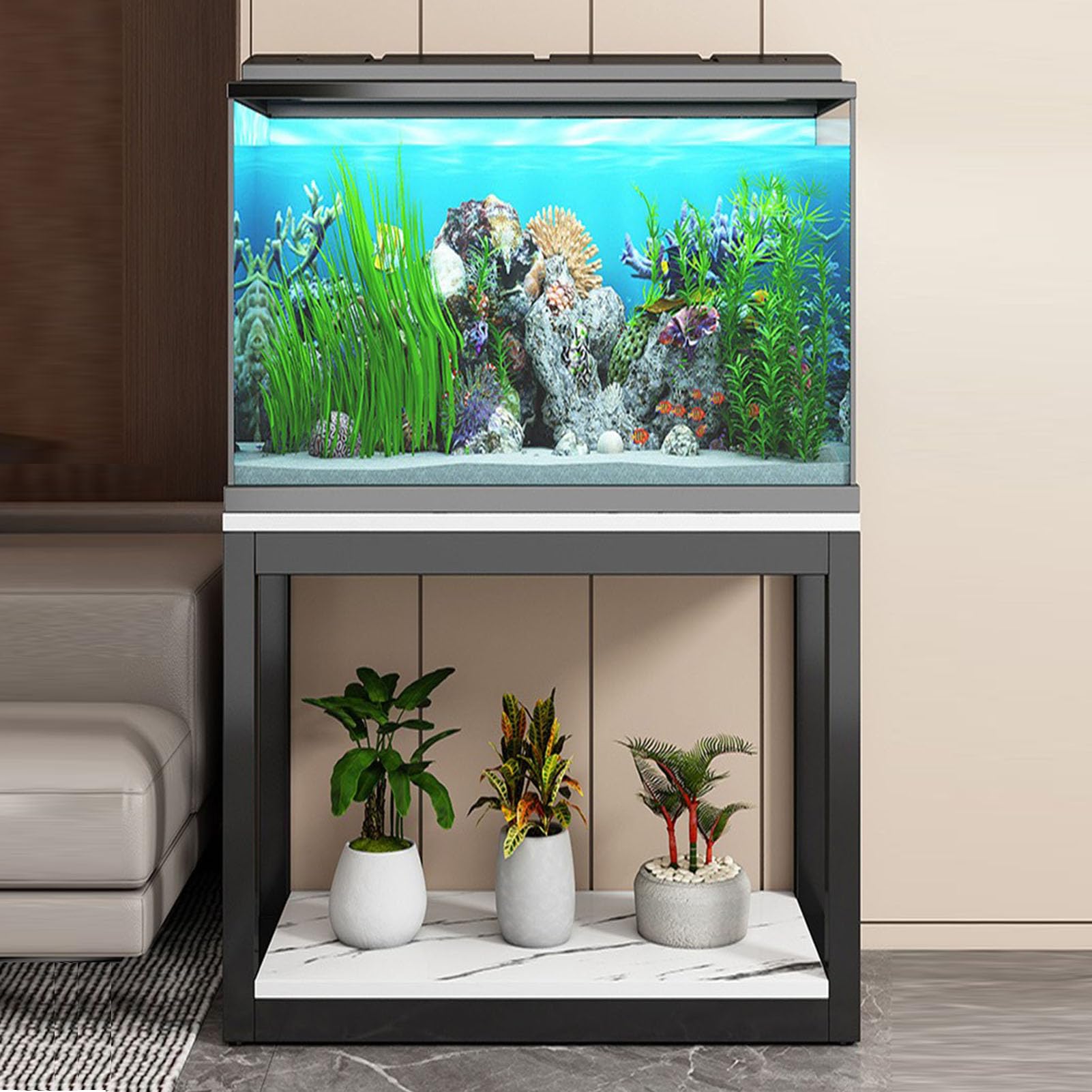 Soporte para Acuario de Doble Capa de Alta Resistencia, Mesa metálica para Acuario, Apto para acuarios de Zafiro de 55 Pulgadas o Menos, terrarios para Reptiles y Soportes para acuarios, SOP