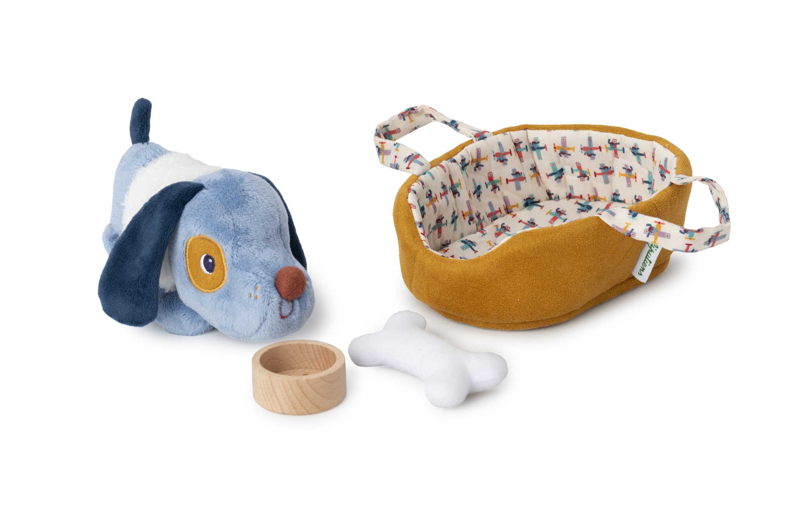 LILLIPUTIENS - Jules the Dog plush and his Basket - Dog comforter with Basket and Accessories - Electronic barking noise - Stimulates imagination - From 12 Months