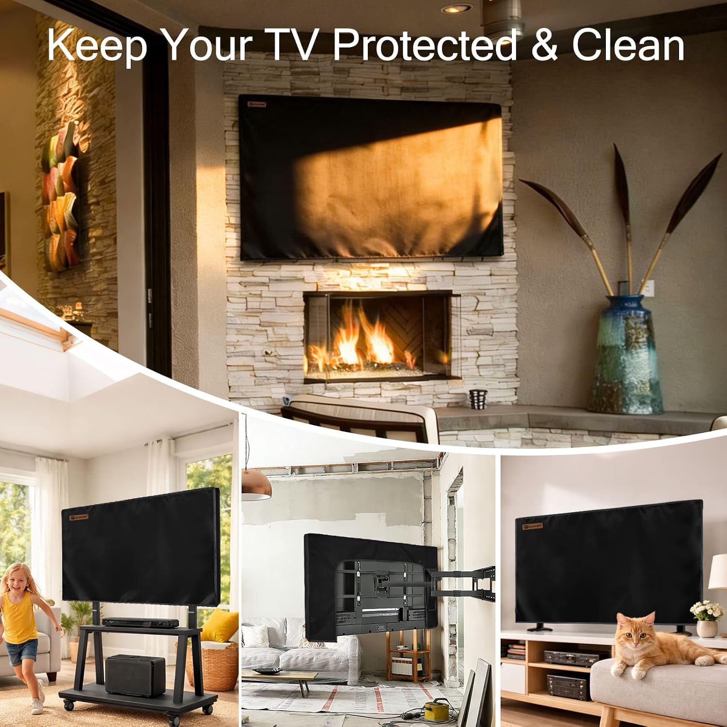 IC ICLOVER Indoor TV Dust Cover, 50-55 inch Flat Screen TV Protective Cover | TV Screen Cover - Dustproof & Water Resistant, Scratch Protection for Kids & Pets, Open Back for Ventilation, Remote Pocket