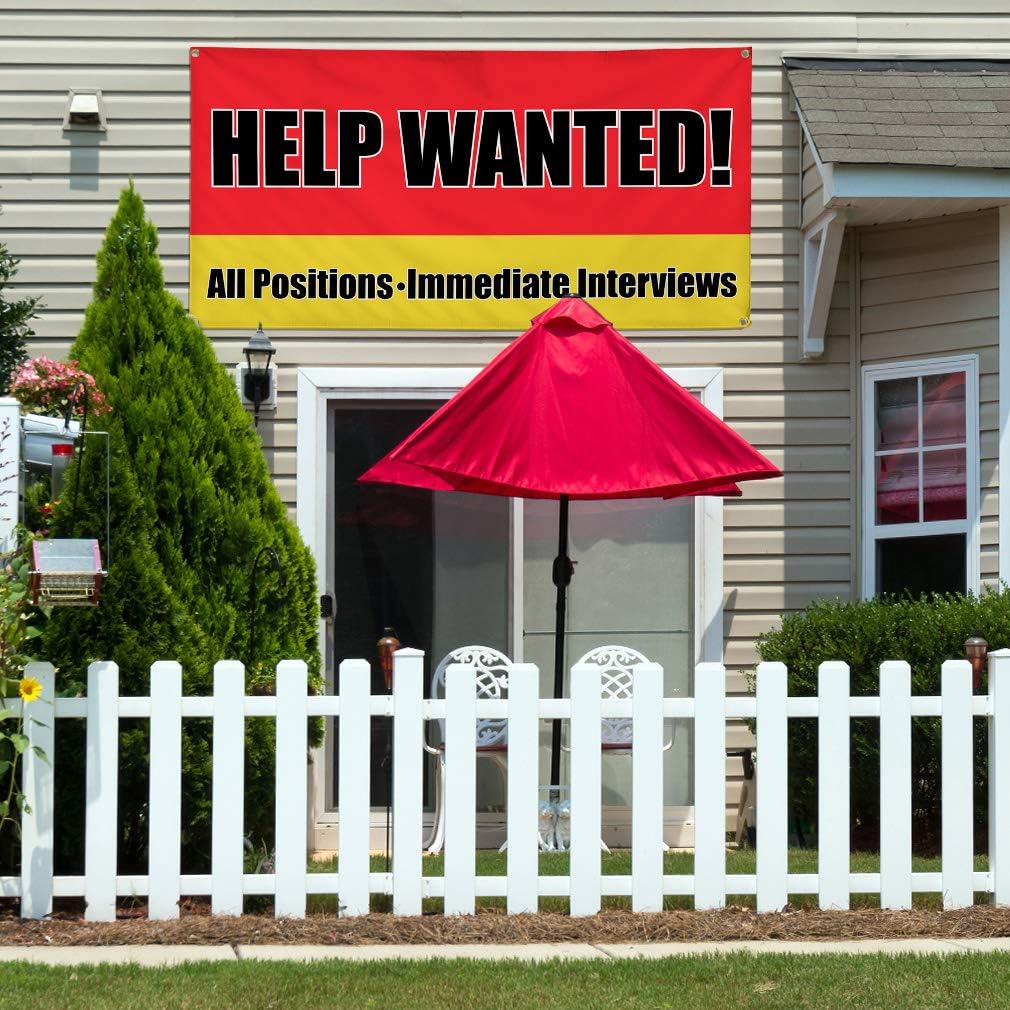 Vinyl Banner Multiple Sizes Help Wanted- Immediate Interviews Business Outdoor Weatherproof Industrial Yard Signs Red 4 Grommets 24x36Inches
