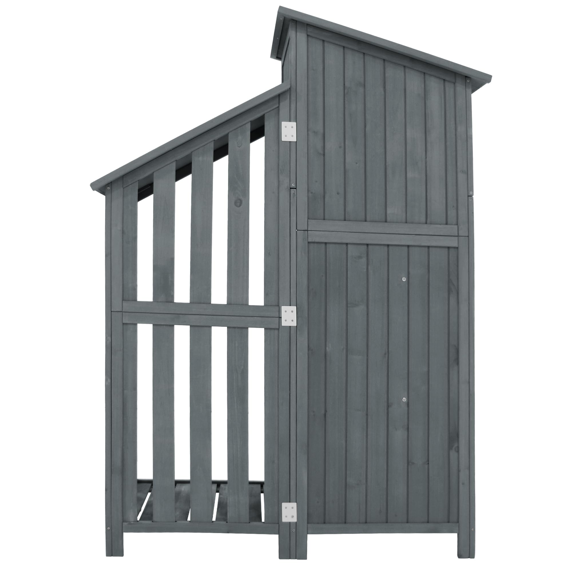 Armario de jardín de madera con 2 estantes, resistente a la intemperie para bicicletas y equipos (pequeño refugio de madera) para pequeños jardines y patios, color gris