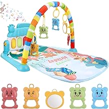 JIZZU Gym Baby 0-6 Months, Activity Blanket with Swing Pendant (5 Accessories), Baby Play Blanket with 6 Modes of Piano Baby, Baby Sensory Mat with Animal Motif
