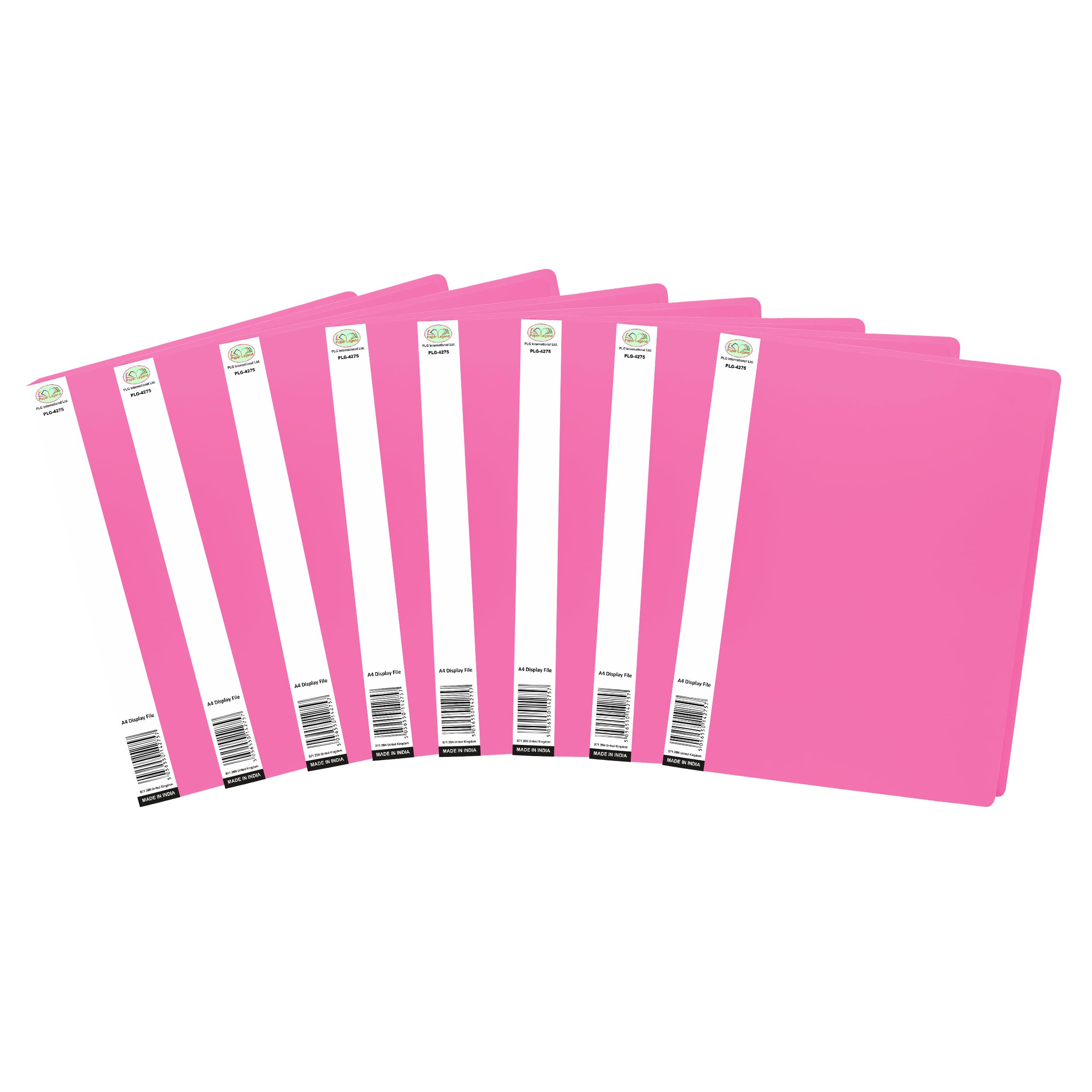 Pink Colour - A4 20 Pocket Display File Book Presentation Folder Portfolio Financial Document, Interviews Project Book Certificate Folder Plastic Wallets (40 Views) (Set of 8)