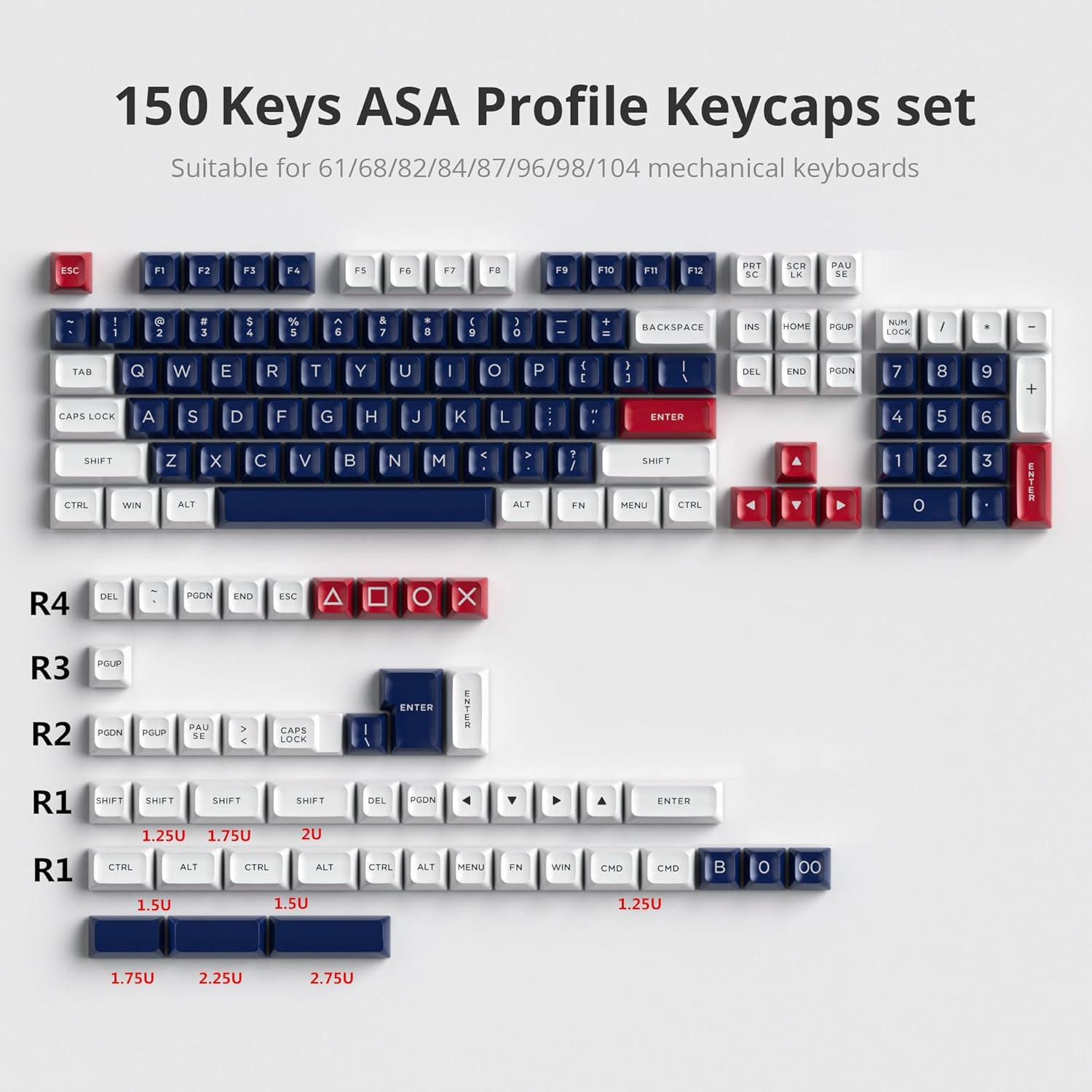 WHYSP 150 Keys Custom Keycaps ASA Profile Double-Shot ABS Keycaps Set Compatible or Cherry MX Switches Mechanical Keyboard(Abyss)