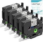 D210S H1100 D480BT P780BT E1000 Recharges de fabricant d'étiquettes, 12mm 0.47 Bande blanche stratifiée, facile à peler & Étiquettes sans résidus étanches avec chip, noir sur blanc 0.47 cm x 26.2 pieds 12mm x 8m 4PK