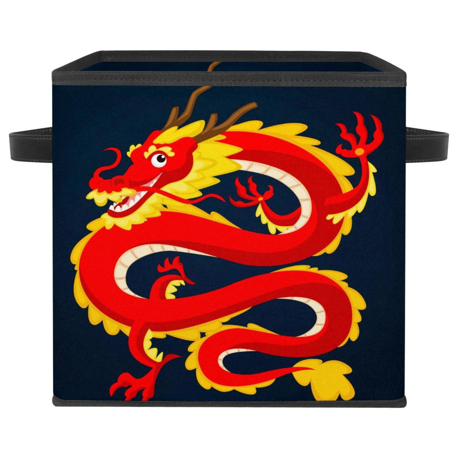 Boîte de rangement cube pliable en tissu motif dragon rouge