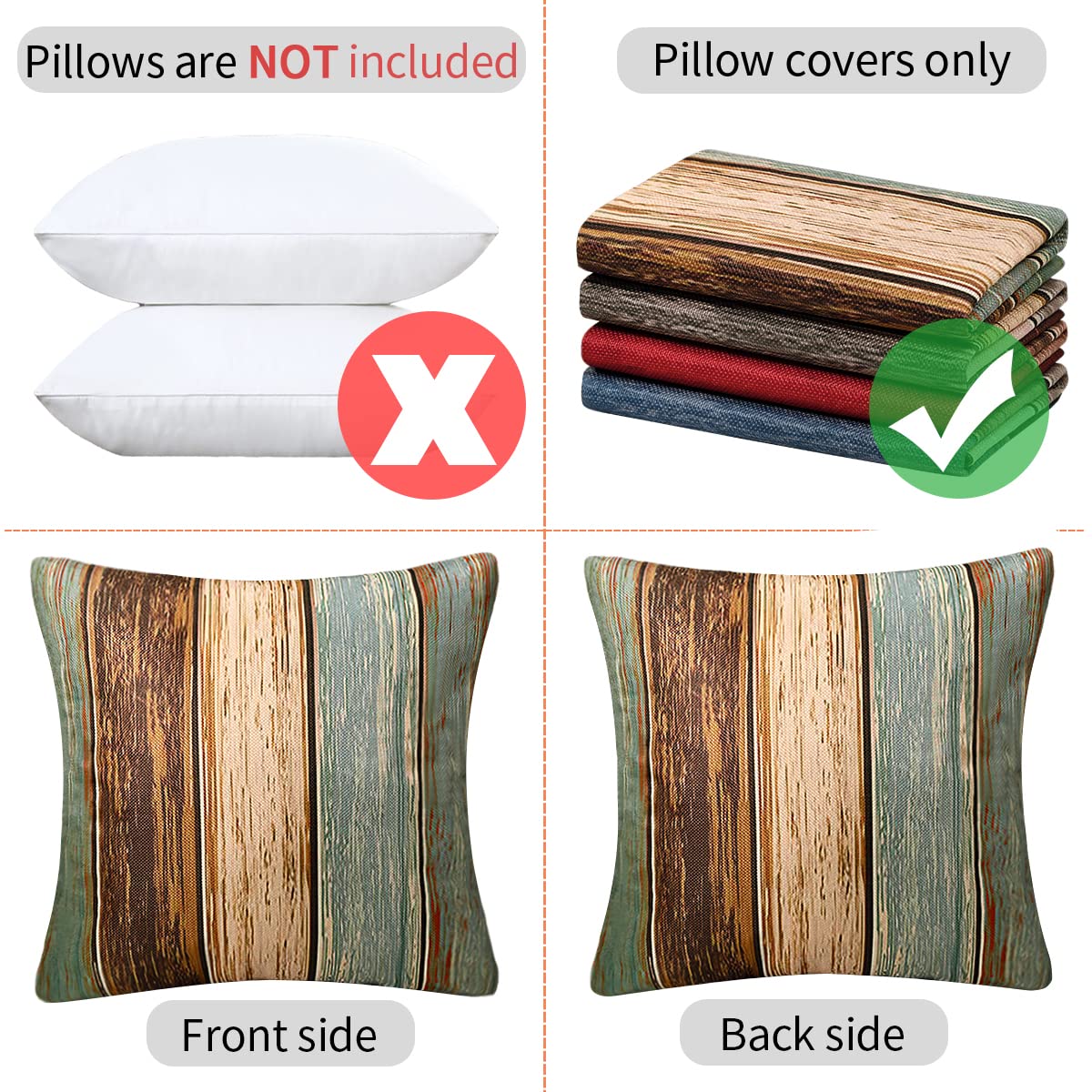 Inhobbok Green Cushion Cover 40 x 40 cm Set of 2 Outdoor Cushion Covers Turquoise Stripes Linen Look Sofa Cushion Decorative Couch Cushion Cover Waterproof for Sofa Balcony Patio Garden - Image 2