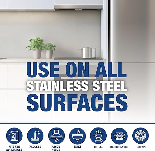 Miniatura 5 de Bar Keepers Friend Limpiador de acero inoxidable y espray de pulido (16 onzas) más 1 paño de limpieza de microfibra, kit de limpieza de 2 piezas