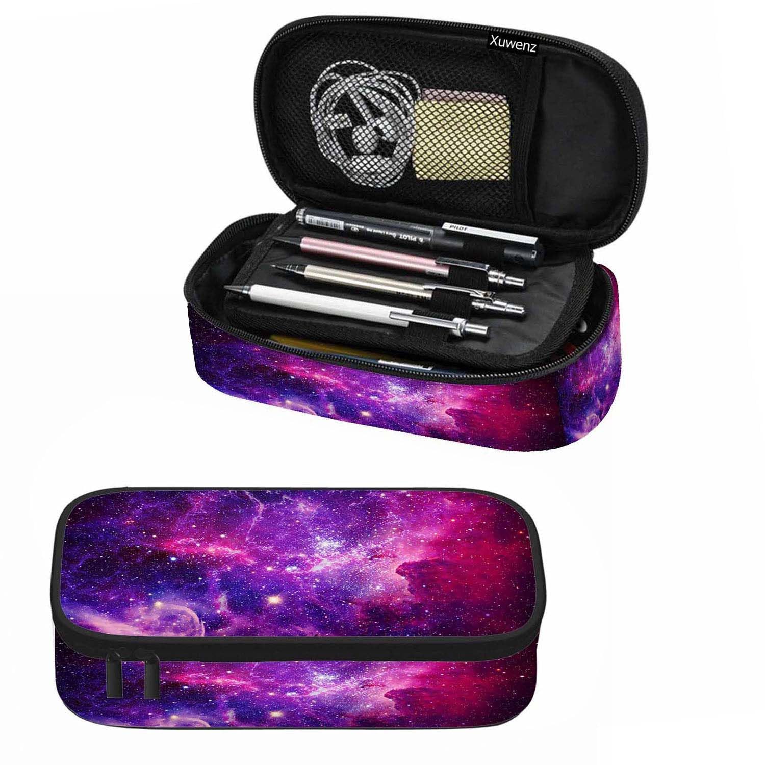 Xuwenz Galaxy Pencil Bag Purple Blue Burst Star Space Starry Sky Big Capacity Pencil Case Pencil Pouch Pen Bag for School Boy Girl Teen Men Women
