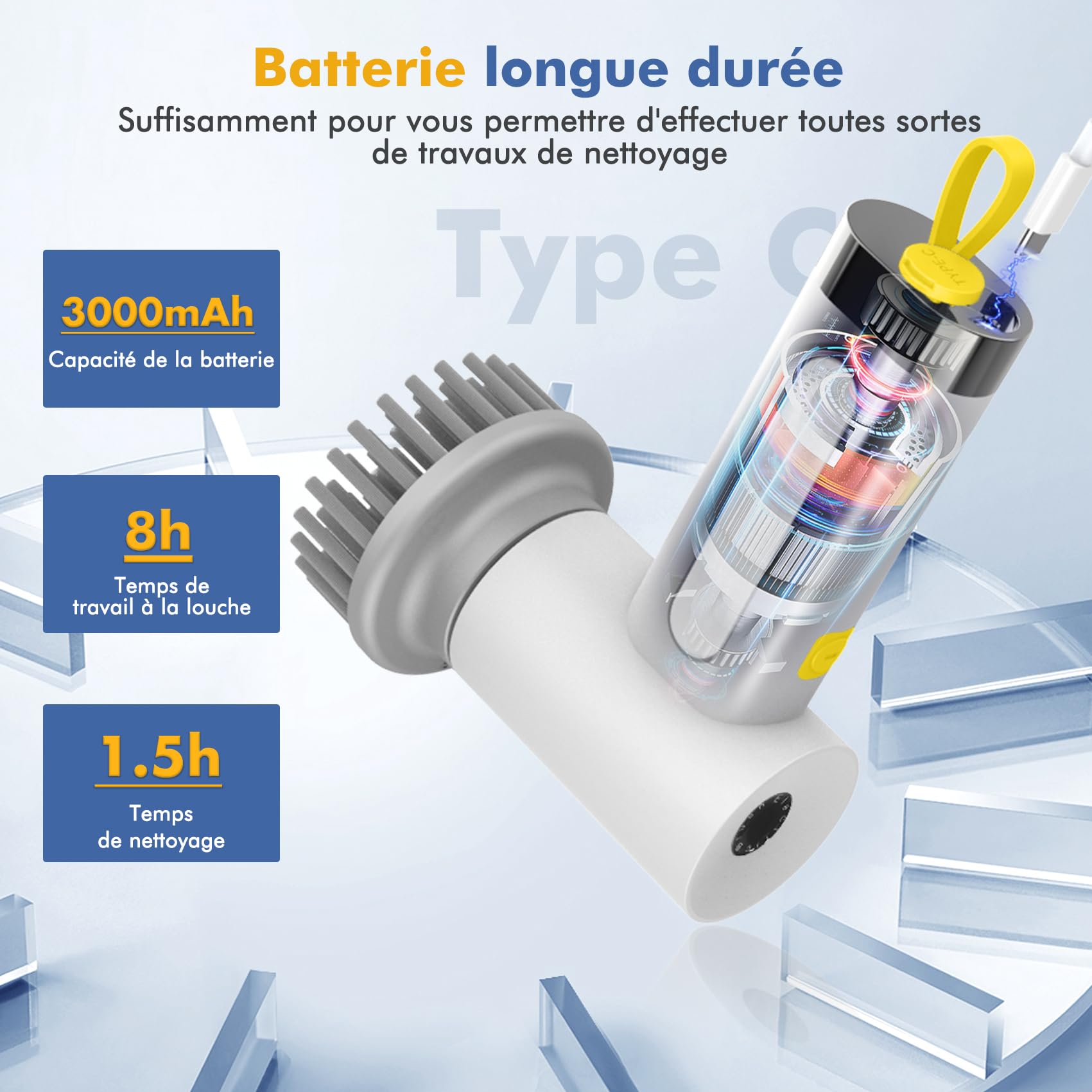 Brosse de nettoyage électrique, Spin Scrubber pour salle de bain et joints, brosse de nettoyage pour la maison avec 5 têtes de brosse, 2 modes, parfait pour nettoyer en profondeur le carrelage, la