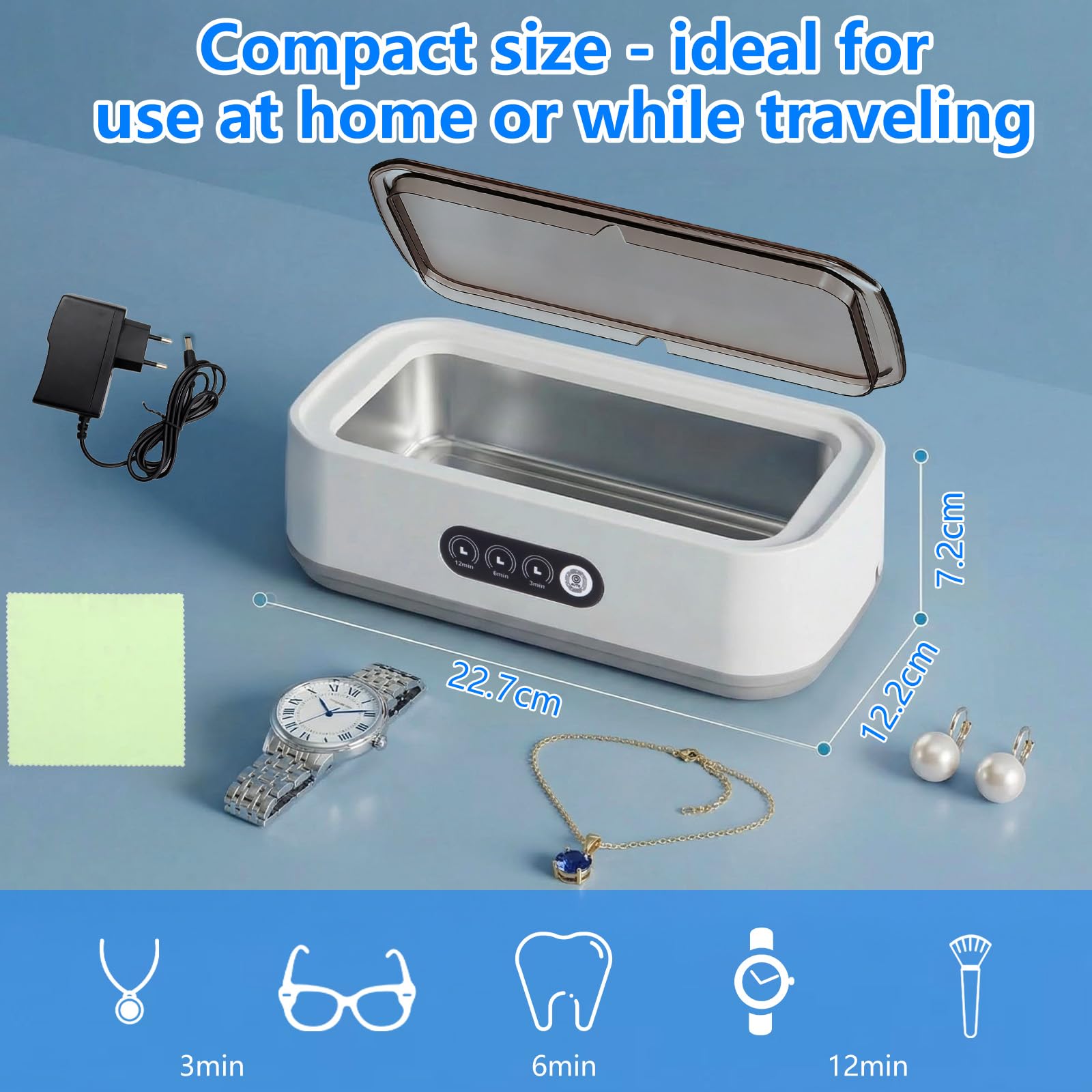 Limpiador Ultrasónico 650ml, Ultrasonidos Limpieza 49KHz, Ultrasonic Cleaner, 3 Funciones de Tiempo, Limpieza Ultrasonidos para Gafas, Joyas, Dentaduras