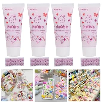 Cream Glue for DIY Crafts, 4pcs 50ml Each White Decoden Cream DIY Phone Case Kit with 4pcs Piping Tips, Perfect for Handmade Crafts and Decorations Purple