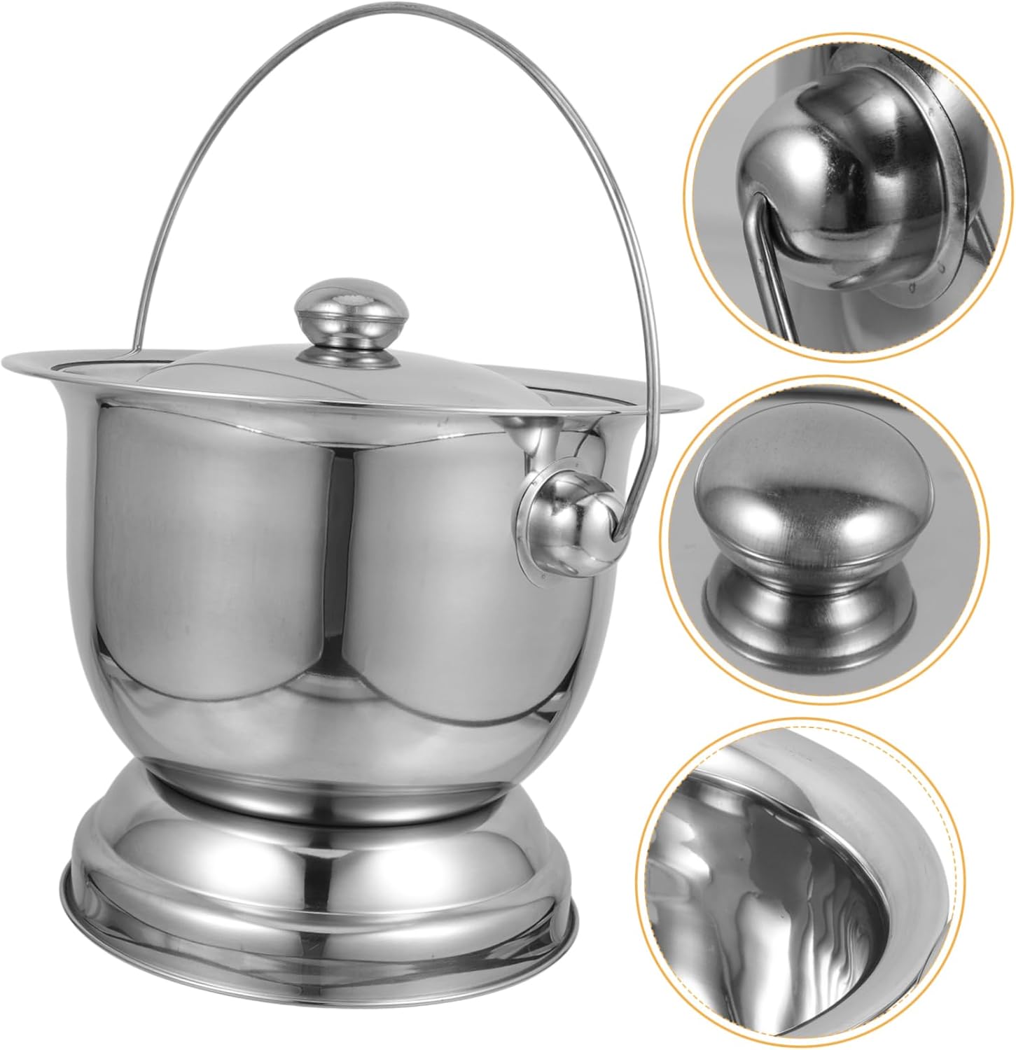 Holibanna Stainless Steel Chamber Pot with Lid Commode Bucket for Adults Boy Girl and Elderly Easy to Clean Spittoon for Home and Travel Use