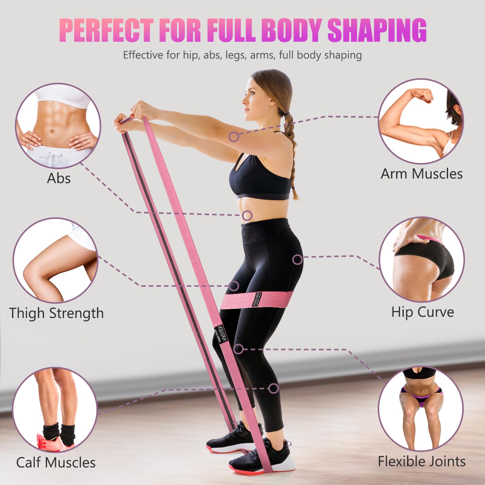 Fasce di resistenza per esercizi, fasce elastiche per allenamento, fasce larghe di resistenza, per gambe e glutei, attivano glutei e cosce