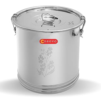 COSOVO Stainless Steel Storage Box Drum | Steel Container 10 KG | Steel Kothi | Rice Storage Container | Kitchen Rice Flour Atta Big Container Dabba with lock system (10-25 KG)