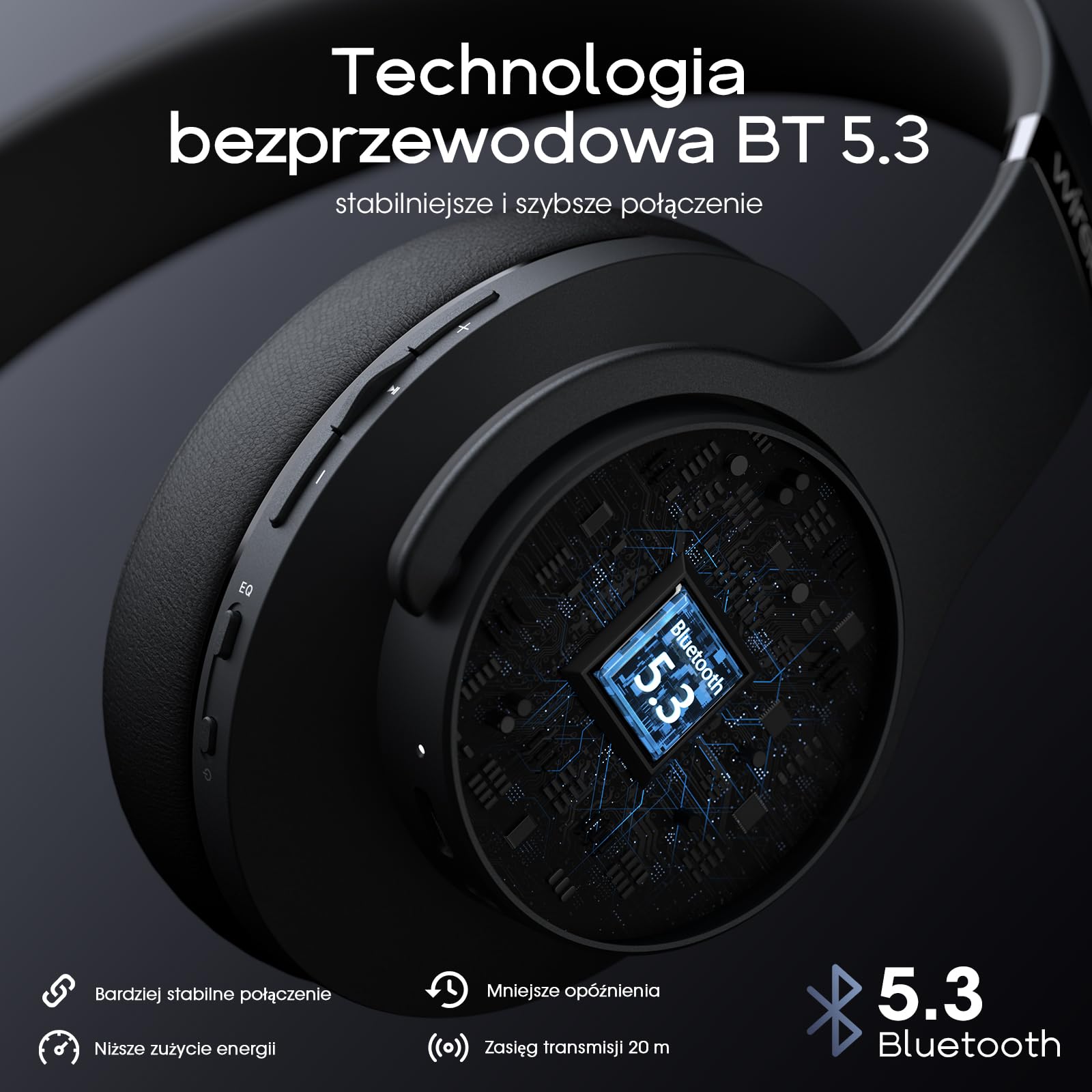 DOQAUS Bezprzewodowy zestaw słuchawkowy Bluetooth 90H z mikrofonem /3EQ,Słuchawki audio Bluetooth, bezprzewodowe składane słuchawki do komputerów/telefonów komórkowych