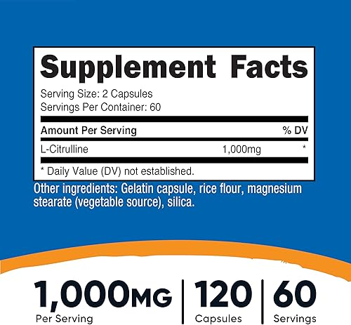 Miniatura 14 de Nutricost L-Citrulina 500 mg, 120 cápsulas – Sin gluten, sin OMG, 1000 mg por porción (60 Serv)