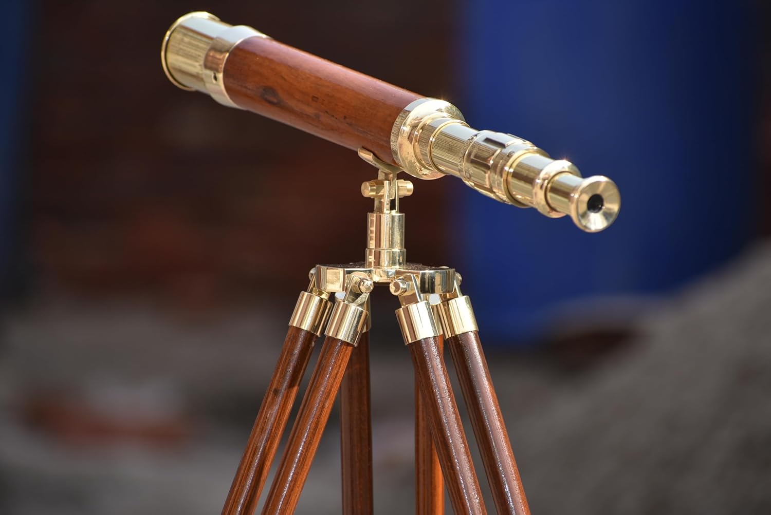 18" Brass Telescope with Wooden Tripod Polished Finish Spyglass for Nautical Decor Vintage Maritime Telescope with Adjustable Wood Stand Functional Antique Look for Home or Office (7)
