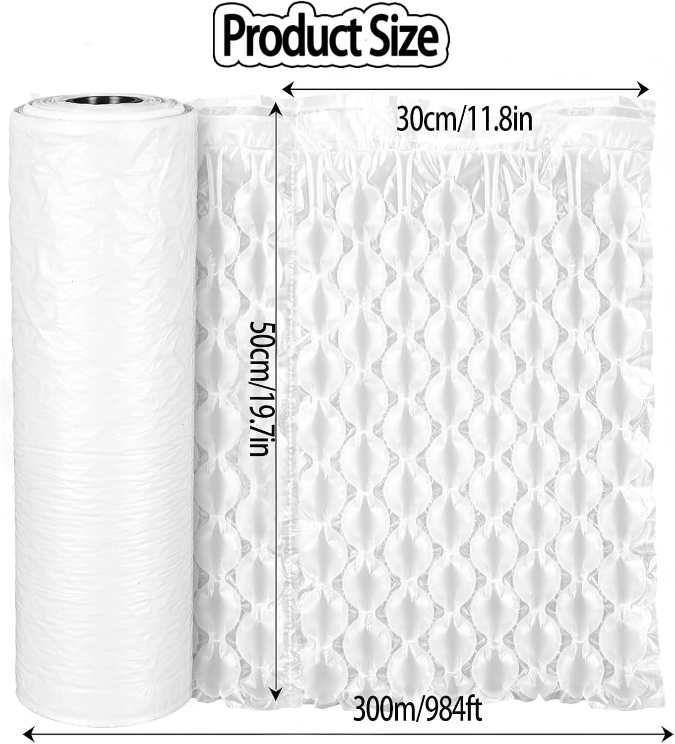 Air Cushion Film,Machine Required,Sturdy Inflatable Packing Air Bags Packing Paper Void Fill Cushioning, 985ft/300m/Roll,for Bubble Film Air Bag Packaging whitemachine-50cm*300m*4