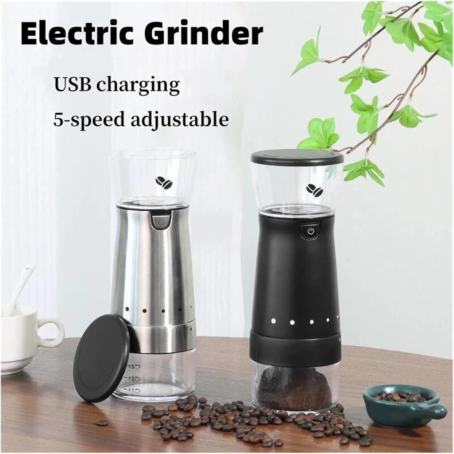 Portable Coffee Machine, Electric Coffee Grinder USB Rechargeable Household Stainless Steel Manual Coffee Grinder Coffee Bean Grinder,for Outdoor Travel Picnic(White)