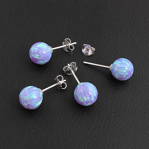 Miniatura 6 de Purple Opal Earrings for Women Sterling Silver 8mm Round Hypoallergenic Purple Opal Stud Earrings October Birthstone Earrings Opal Jewelry for Women