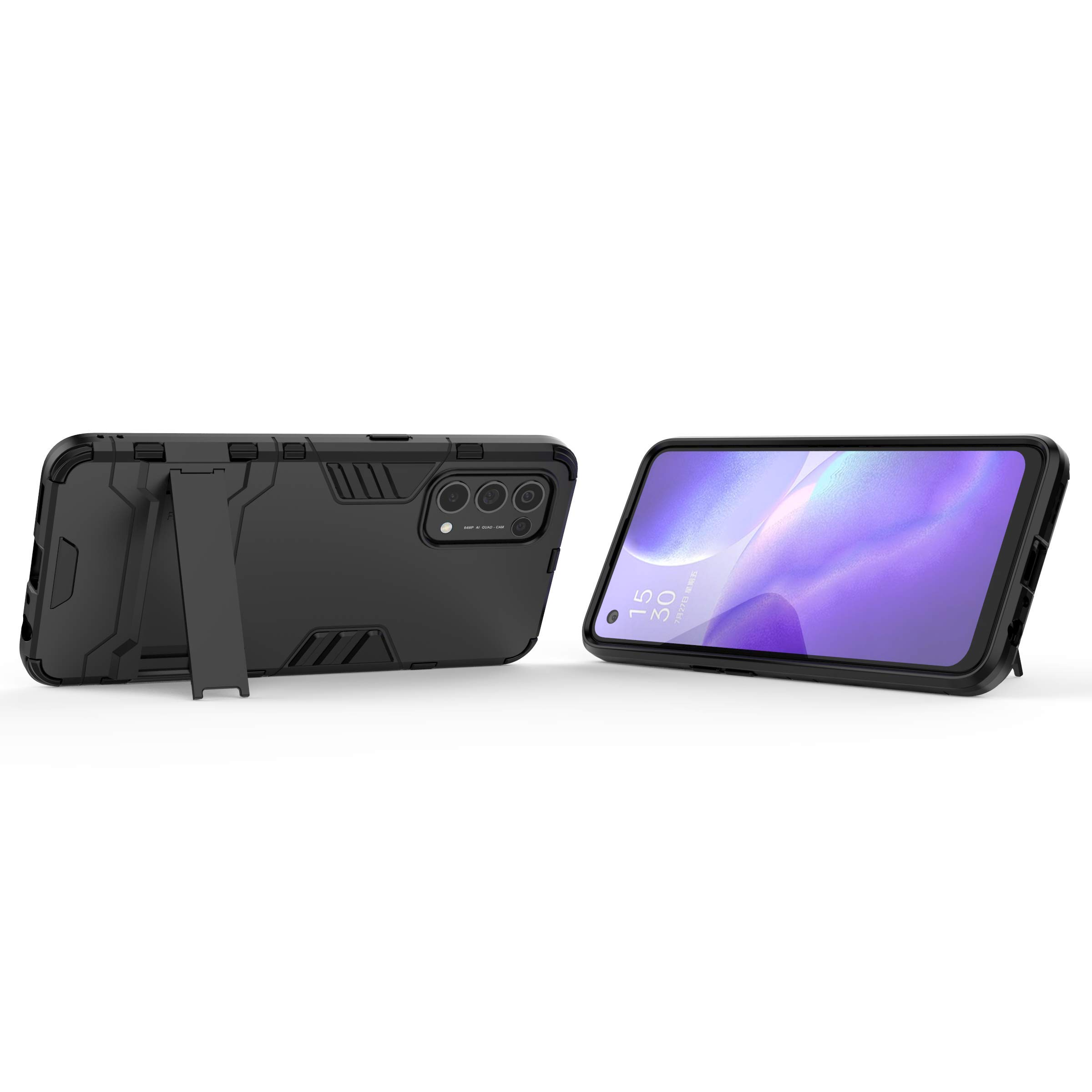 BAIDIYU Cover per Oppo Find X3 Lite Custodia, Assorbimento degli Urti, Staffa, Resistenza alla Caduta, Doppio Strato TPU + PC, Adatto per Oppo Find X3 Lite.(Nero