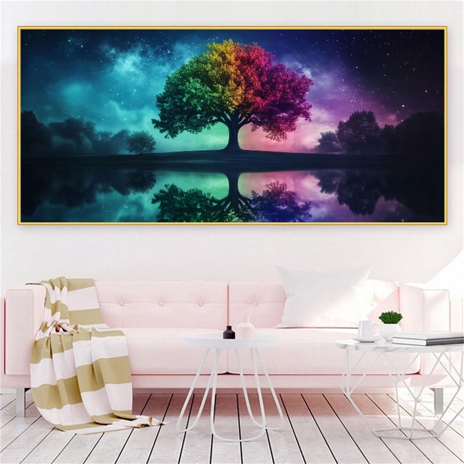 Malowanie według liczb dorosłych 40 x 90 cm malowanie drzewem według numerów dorosłych dzieci, DIY jezioro malarstwo akrylowe z farbami i pędzlami do jesiennych dekoracji świątecznych domu, prezent