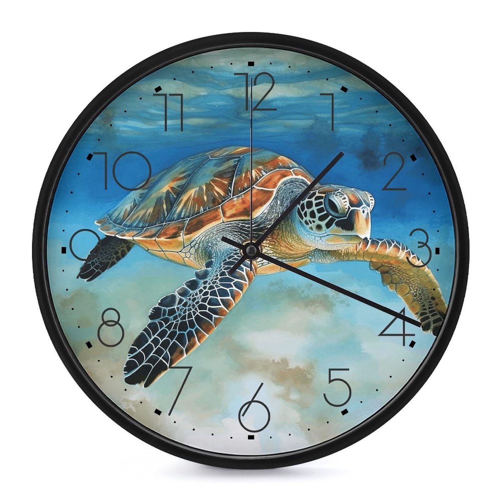 Adfgyerh Black-Style Sea Turtle3 Clock，9.8 Inch Battery Operated Wall Clock Classic Simple, Decorative Wall Clock.analog Clock For Kitchen Office Bathroom Bedroom.