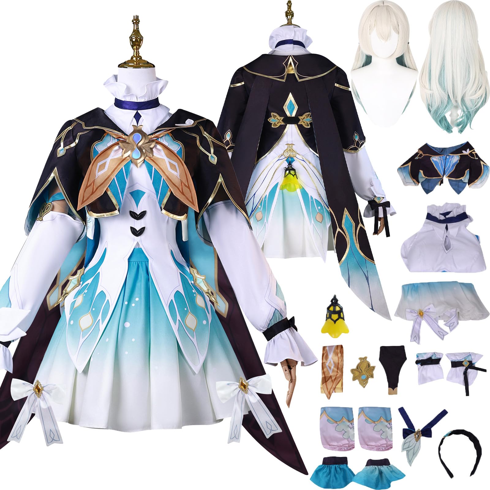 Tjmomo Anime Firefly Disfraz de Cosplay con Peluca Juego Honkai Star Rail de Role Adulto Falda Tocado Uniforme Conjunto Completo Halloween Fiesta Carnaval Traje de Vestir Pendientes para Mujeres