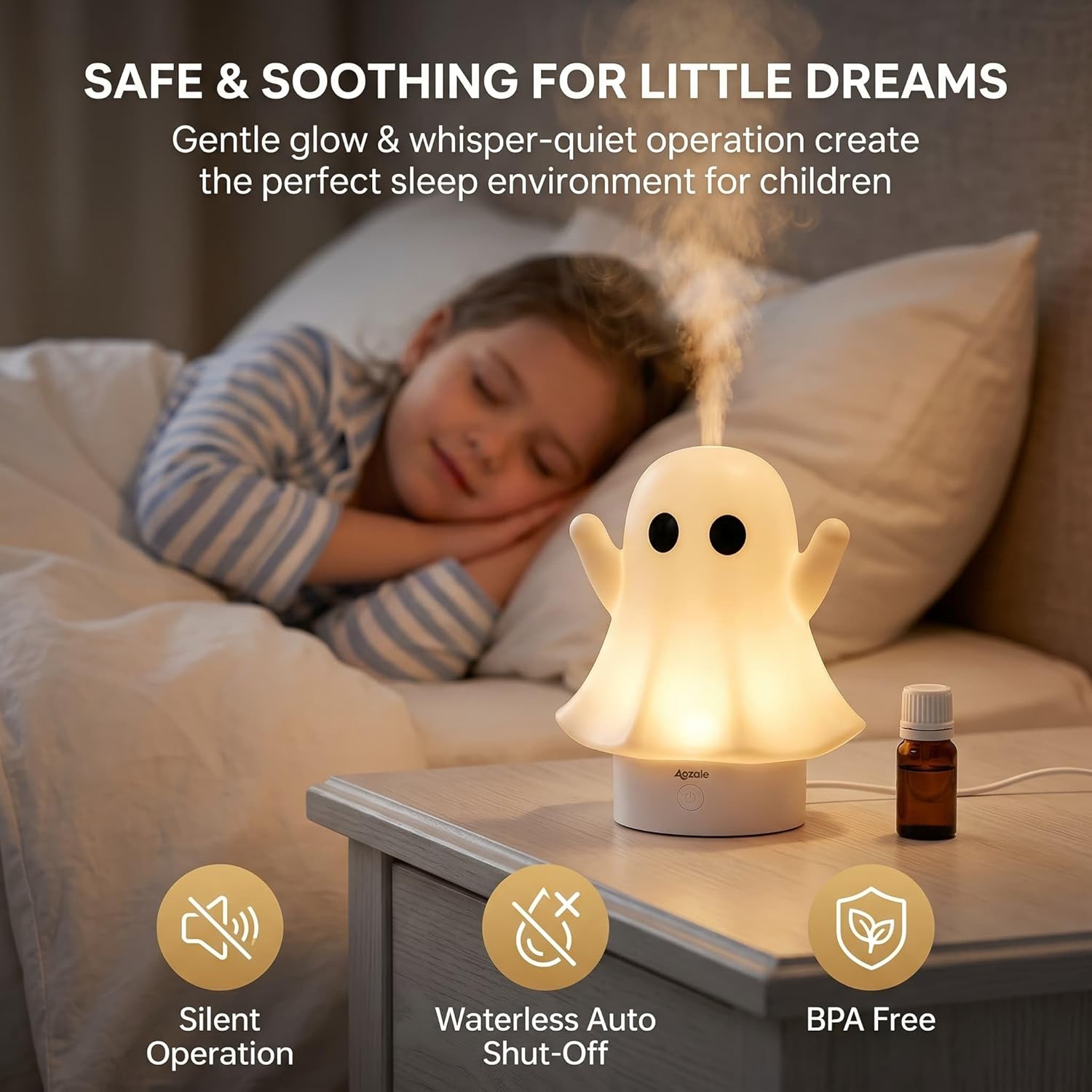 Cute Ghost Essential Oil Diffuser, 120ML Ultrasonic Cool Mist Humidifier with 7-Color LED & Auto Shut-Off, Aromatherapy for Home Bedroom Office, Ideal Gift for Women & Kids (Apricot)