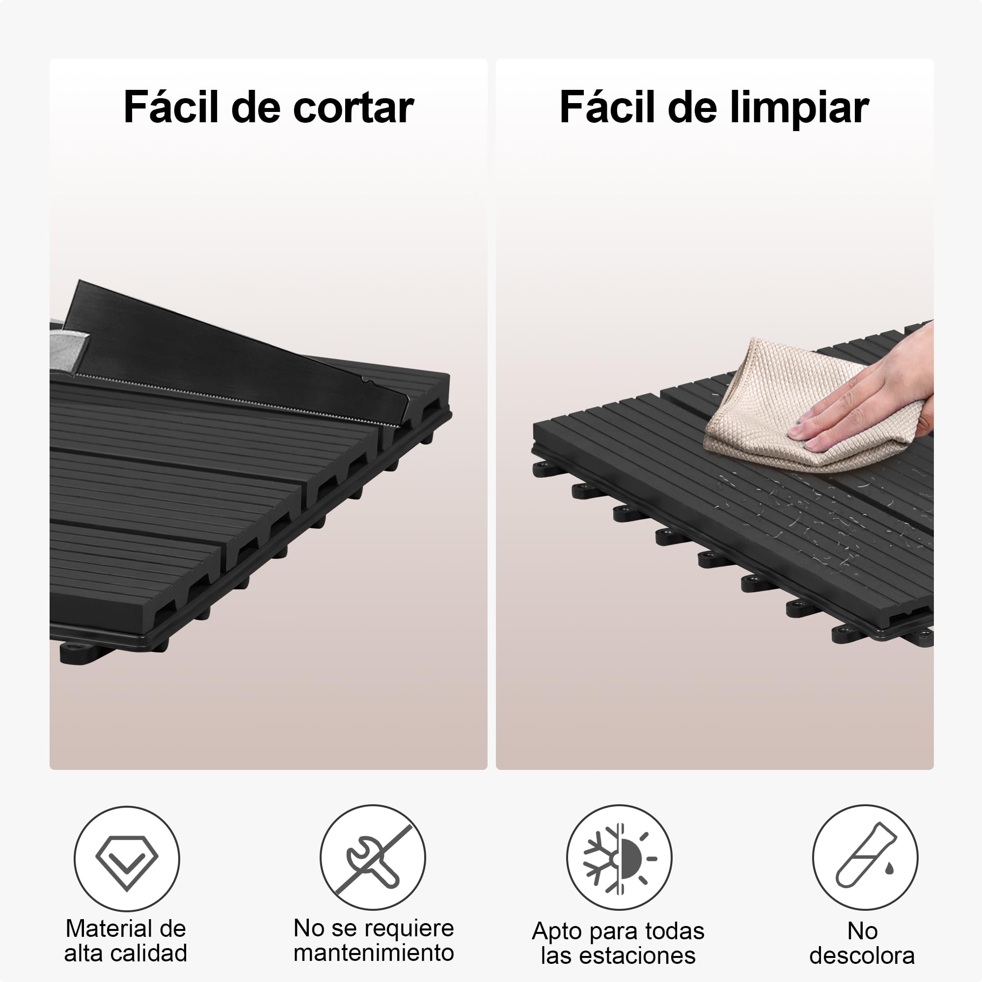 Laneetal Baldosas de Madera Exterior, Suelo WPC Terraza Balcón, Baldosas Antideslizantes, Suelo de WPC para Piscina, Patio, Jardin, 30x30 cm, Pack 11 Piezas, Colocación Fácil, Antracita