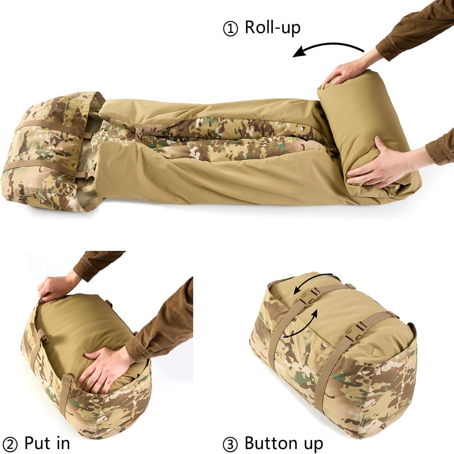MT British Army Pattern 1958 Style Sleeping Bag – Military Tactical Roll-up Sleep System with Compression Sack, Waterproof & Warm, Outdoor Survival Gear OD/Multi-Terrain - Image 5