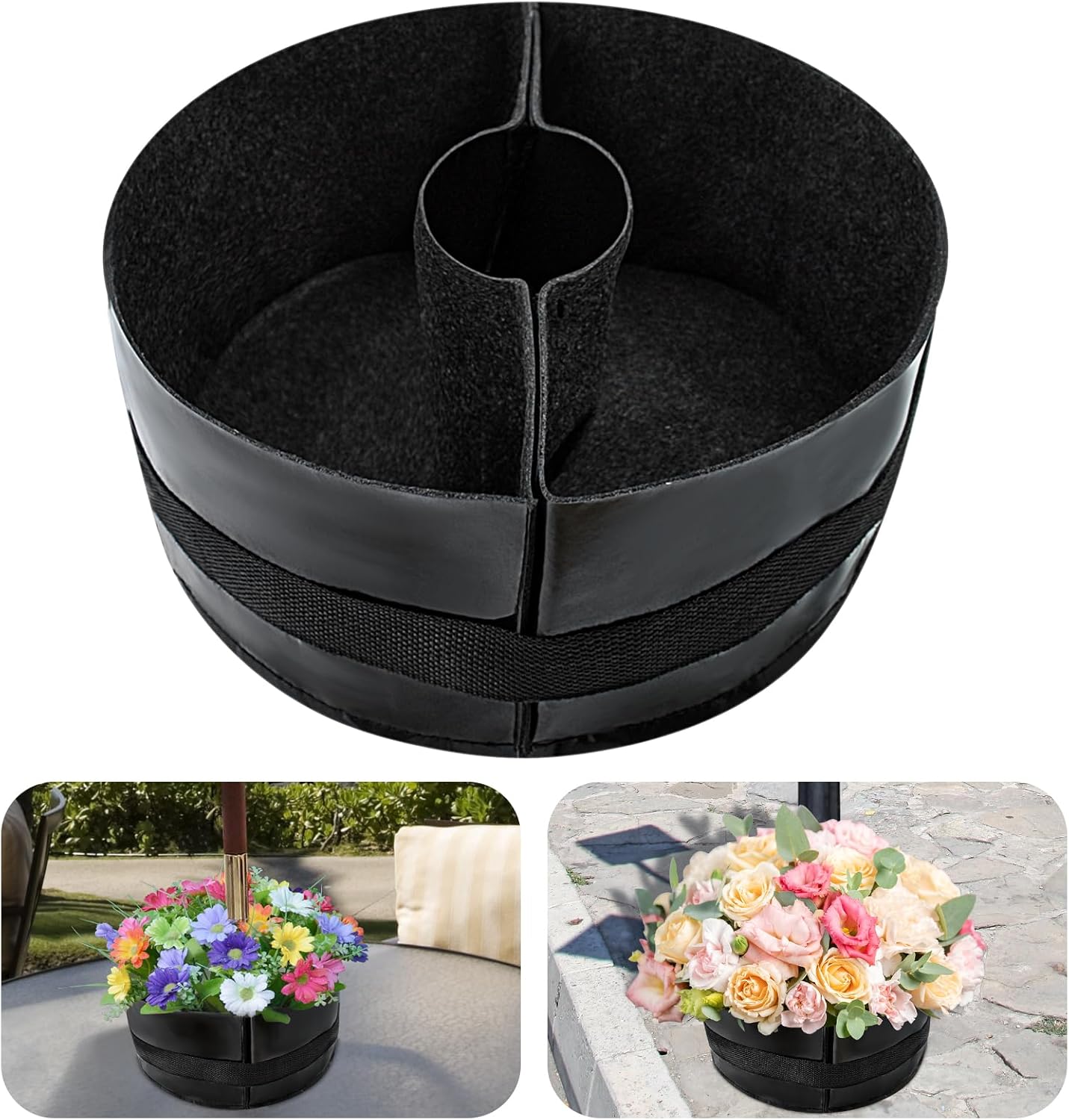 1Pcs Felt Fabric Umbrella Planter for Patio Table Foldable Umbrella Flower Pot 11.8” Half Circle Pots Fits Poles Up to 2”Diameter Semi Circle Planter Box Container for Garden Artificial Plants Outdoor
