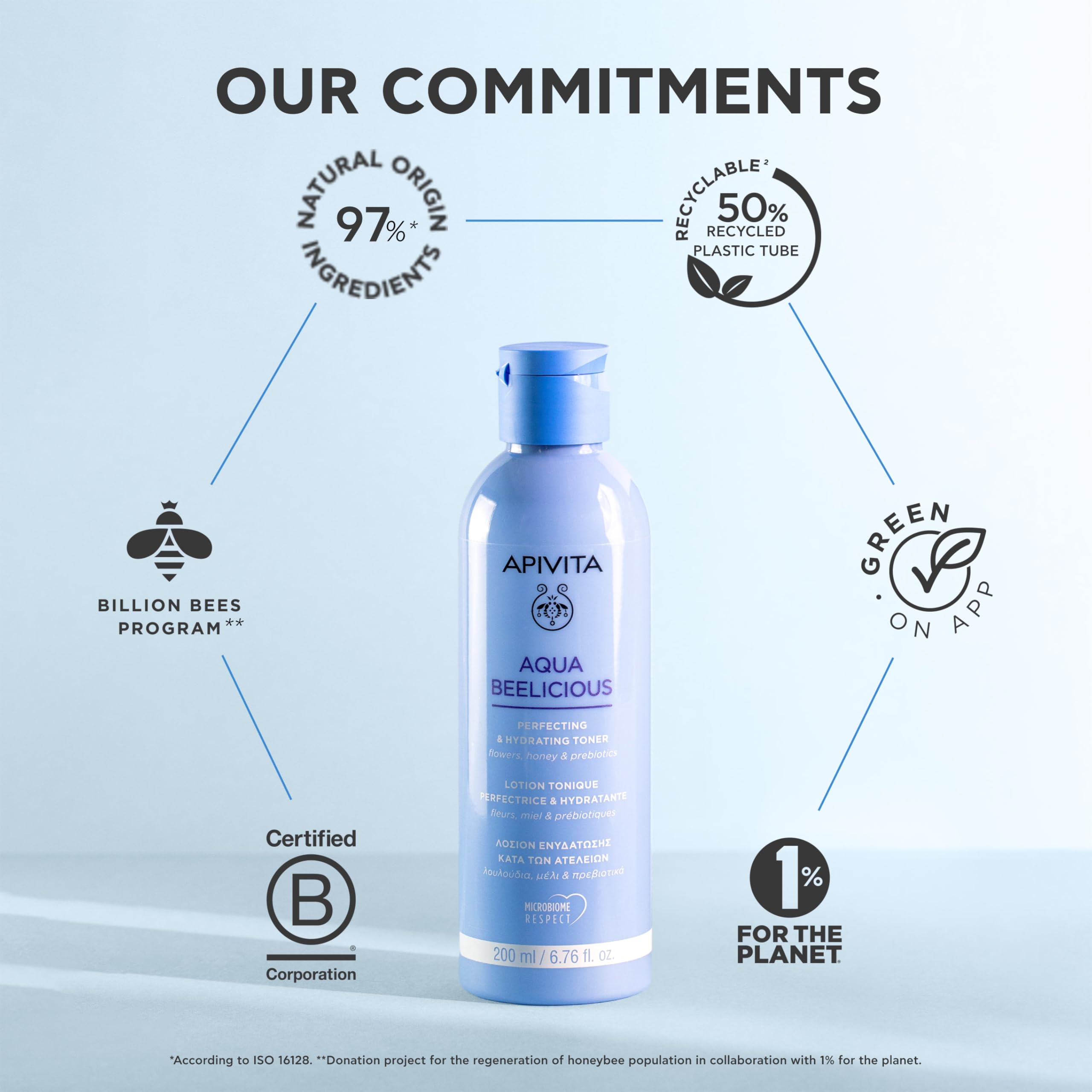 APIVITA Aqua Beelicious Perfecting & Hydrating Toner | Hydrating & Soothing Dewy Toner with Honey, Prebiotics & Flowers, 200 mL / 6.67 oz