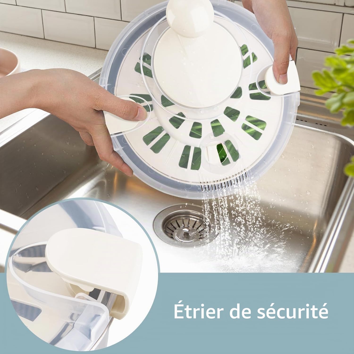 Essoreuse à salade XXL en acier inoxydable de 5 l, avec éplucheur et bouteille compressible – Passe au lave-vaisselle – Essoreuse à salade idéale pour laver et sécher la salade