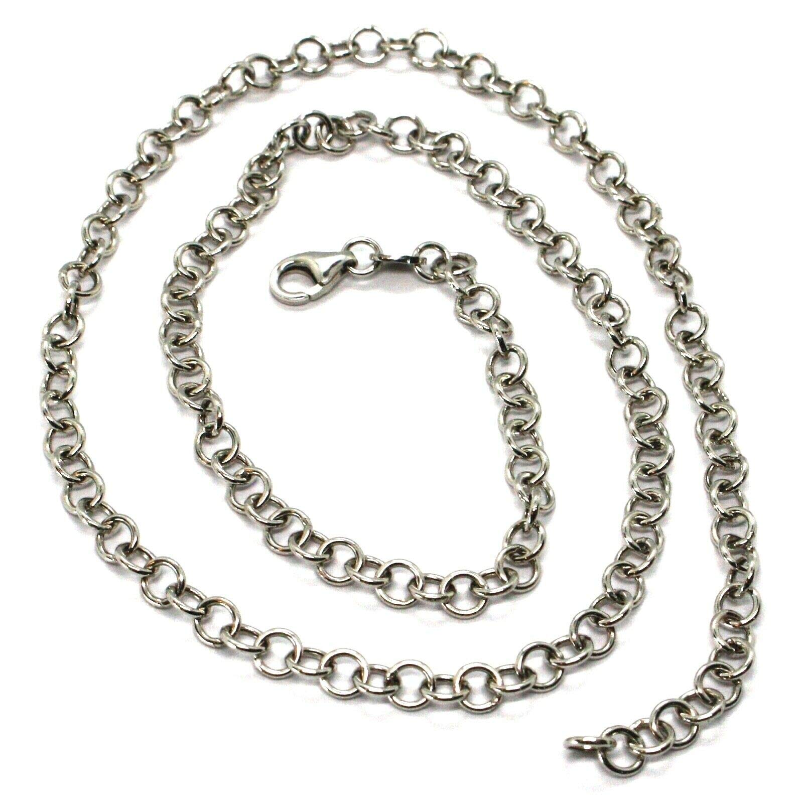 Chaîne en or blanc 18 carats 750, maille rolo à maillons fins diamètre 4 mm, longueur 60 cm, fabriqué en Italie