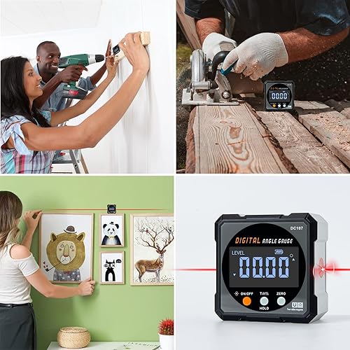 Miniatura 9 de Buscador de ángulo digital con láser electrónico  Calibre de ángulo magnético fuerte de 4 lados, inclinómetro de cubo con luz de fondo,