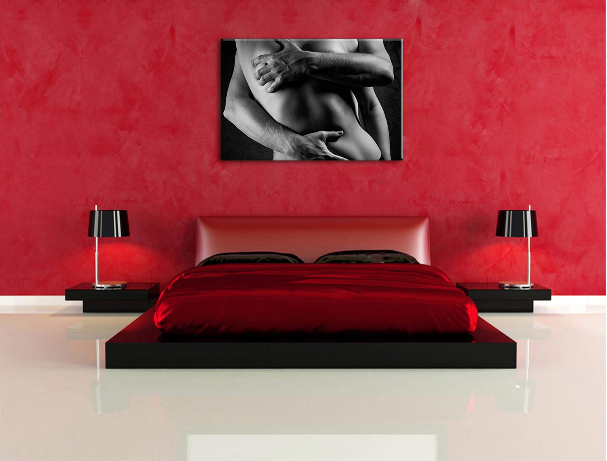 Pixxprint Sinnliche Umarmung von hinten nackt, Größe: 120x80cm, Leinwandbild, fertig gespannt, Wandbild, Dekoration, Kunstdruck, kein Poster