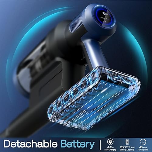 Miniatura 7 de Aspiradora inalámbrica, 30KPA 350W potente succión con 3 modos, pantalla táctil LED, tiempo de funcionamiento máximo de 45 minutos, aspiradora