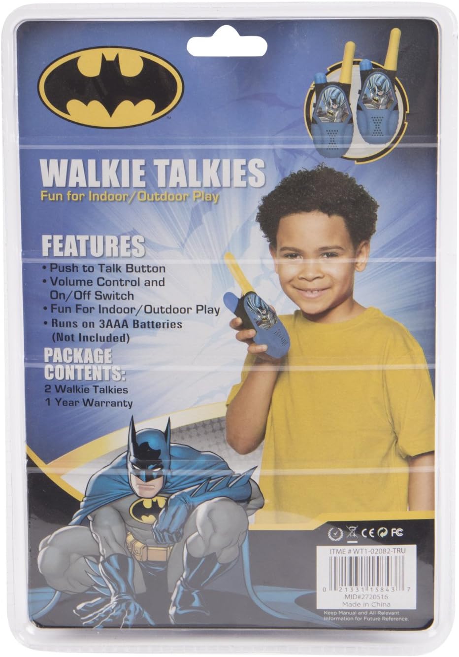 Warner Bros. Batman DC Comics Walkie Talkie - Powerful Long Range, Loud Speakers, Battery Operated, 2 Way Radio, Outdoor Games, Toys For Boys And Girls, Belt Clip, Morse Code, Great Gifts, (Black/Yellow)