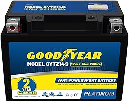 Goodyear GYTZ14S - 12 Volt 13 AH, 230 CCA, Rechargeable High-Performance, Maintenance Free, SLA - AGM Battery for Motorcycle, ATV, UTV, Scooter, Snowmobile, Motorbike and more!
