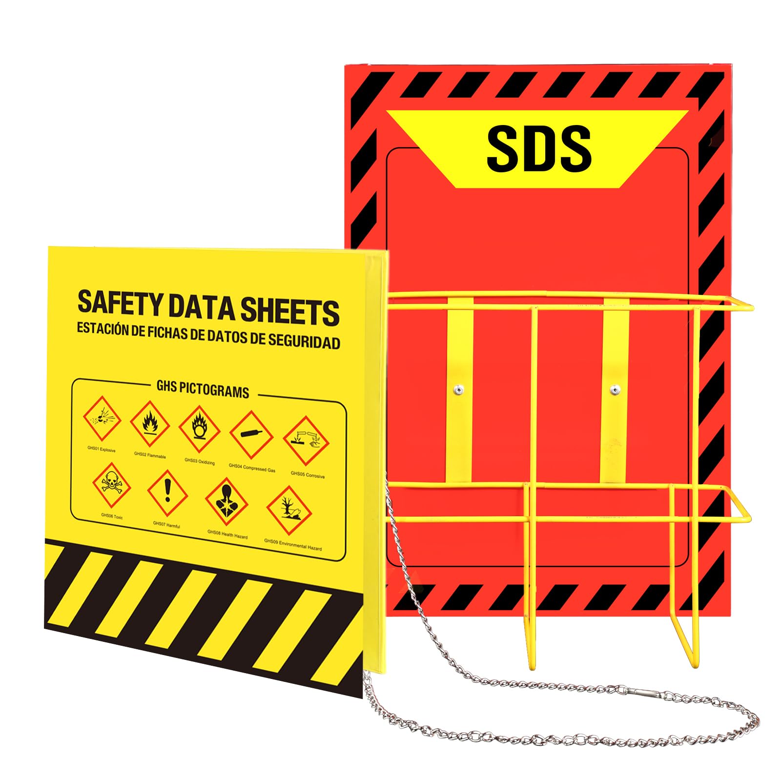 Lontcs MSDS SDS Binder and Wall Station Set,Yellow Heavy Duty 3 Inch Material Safety Data Sheet 3 Ring Binder with SDS Wire Rack and Display Sign,Chain,Safety Posters,MSDS Labels,Binder Wall Mount — Amazon image 7