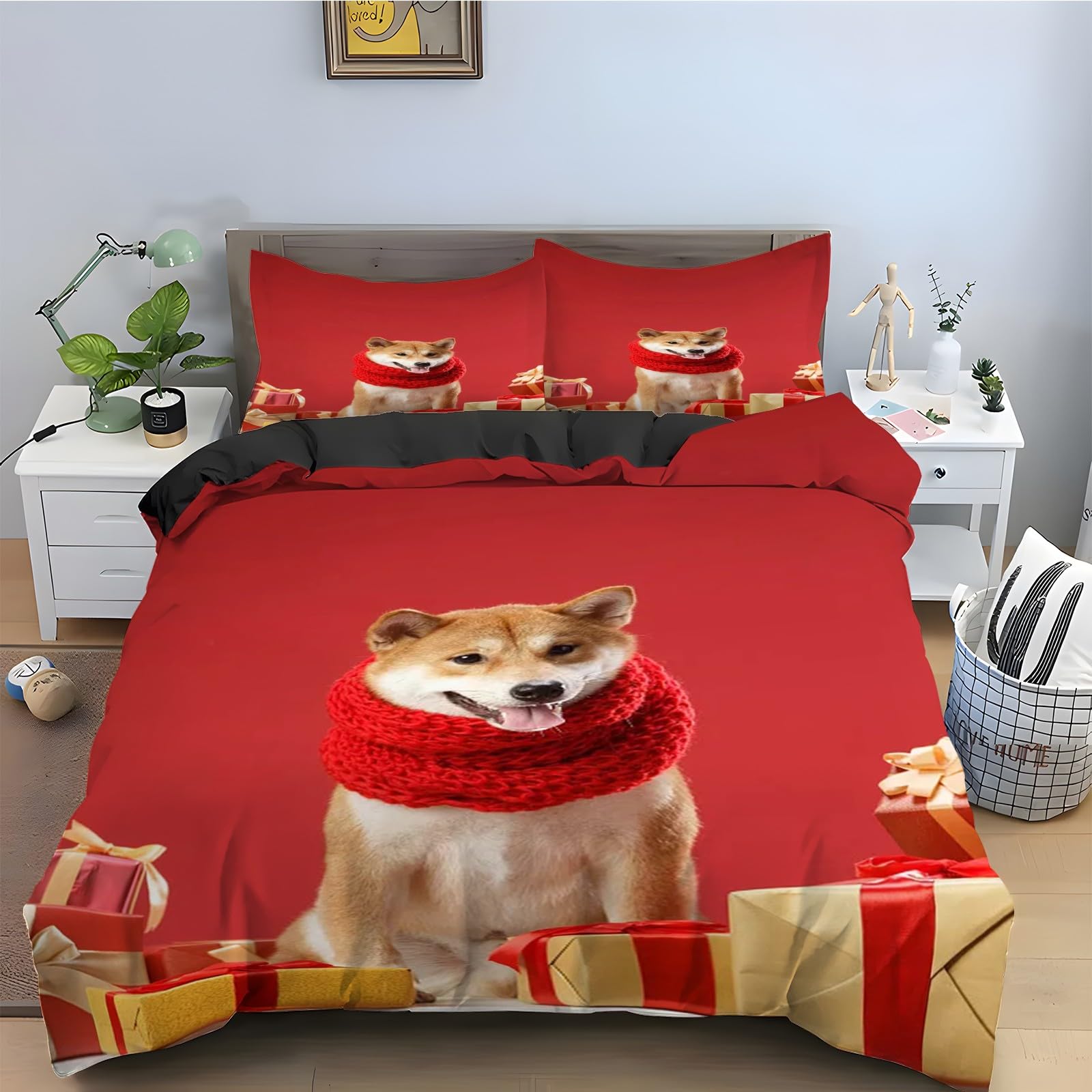 Housse de couette 220x240 corgi en microfibre douce avec fermeture éclair pratique
